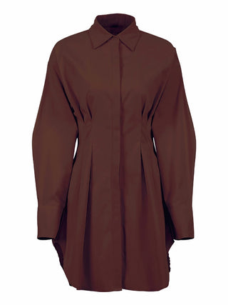 Mnealways18 Spring Summer Bodycon Dress Women Khaki Long Sleeve Pleated Shirt Dress Office Ladies Solid Lapel Casual Mini Dresss ALODIA STORE