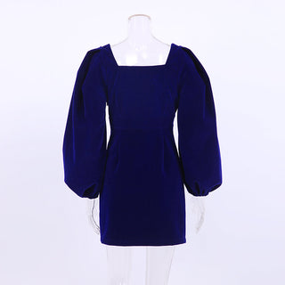 Mnealways18 Evening Puff Sleeve Women Velvet Dress Winter Black Sexy Bodycon Dress Square Collar Mini Party Dresses Elegant 2023 ALODIA STORE