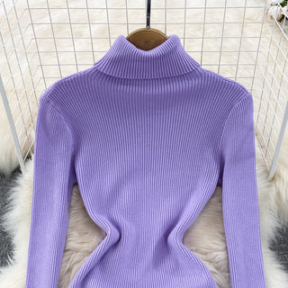 Elegant Turtleneck Long Sleeve Knit Bodycon Pencil Dress Slim Basic Fashion Sweater Vestido Sexy Women Autumn Winter Clothing ALODIA STORE