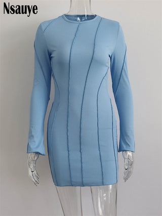Nsauye Sexy Club Ribber Knitted Y2K Mini Bodycon Party Women Dress Autumn Striped O Neck Long Sleeve Fashion Dress 2023 ALODIA STORE