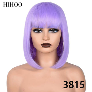 Short Straight Bob Wig for Women Synthetic Wigs Brown to Blonde Ombre Natural Fake Hair Heatresistant Wig Pink Wig With Bangs ALODIA STORE