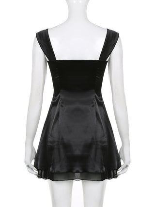Sweetown Sleeveless Black Goth Y2K Mini Dresses Two Layer ALODIA STORE