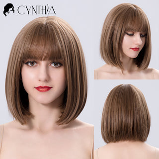 Green Short Bob Hair Synthetic Wig For Woman With Bangs Blonde Ombre Pink Cosplay Lolita Party Heat Resistant Daily Natural Hair ALODIA STORE