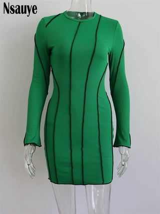 Nsauye Sexy Club Ribber Knitted Y2K Mini Bodycon Party Women Dress Autumn Striped O Neck Long Sleeve Fashion Dress 2023 ALODIA STORE