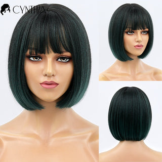 Short Bob Wig Synthetic Wigs For Women Black Ombre Red Blonde Pink Lolita Cosplay Party Natural Hair Heat Resistant Perruque Bob ALODIA STORE