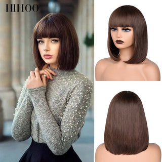 Short Straight Bob Wig for Women Synthetic Wigs Brown to Blonde Ombre Natural Fake Hair Heatresistant Wig Pink Wig With Bangs ALODIA STORE