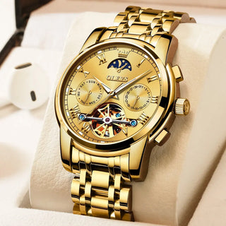 OLEVS Men Watch Automatic Mechanical Watch Stianless Top Brand Luxury Moon phase SkeletonTourbillon Wristwatch Reloj hombres ALODIA STORE