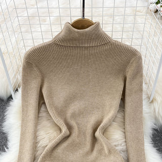 Elegant Turtleneck Long Sleeve Knit Bodycon Pencil Dress Slim Basic Fashion Sweater Vestido Sexy Women Autumn Winter Clothing ALODIA STORE