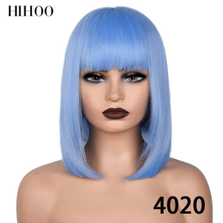Short Straight Bob Wig for Women Synthetic Wigs Brown to Blonde Ombre Natural Fake Hair Heatresistant Wig Pink Wig With Bangs ALODIA STORE