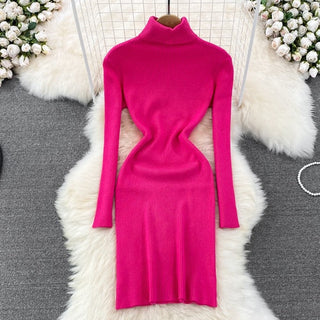 Elegant Turtleneck Long Sleeve Knit Bodycon Pencil Dress Slim Basic Fashion Sweater Vestido Sexy Women Autumn Winter Clothing ALODIA STORE