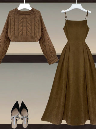 Fall Winter Two Piece Sets Sweater And Straped High Waist ALODIA STORE
