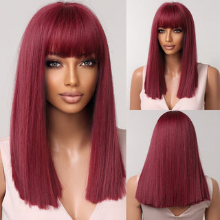Pelucas sintéticas cortas y rectas para mujeres, cabello falso resistente al calor, Rubio a marrón, Ombre, Bob con flequillo, fiesta de Cosplay diaria ALODIA STORE