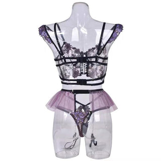 MIRABELLE Fine Lingerie for Women Sexy Porn Underwear Bra and Panty Set Lace Thongs Ruffle Fancy Embroidery With Chain Garter ALODIA STORE