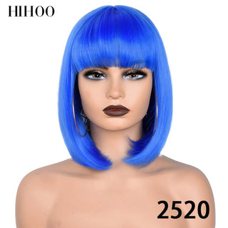 Short Straight Bob Wig for Women Synthetic Wigs Brown to Blonde Ombre Natural Fake Hair Heatresistant Wig Pink Wig With Bangs ALODIA STORE