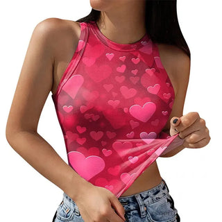 Lips Stars Printeds Summer Slim Render Short Top Sexy Women Sleeveless