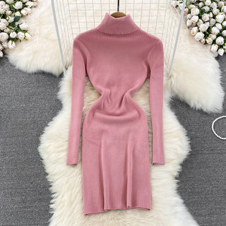 Elegant Turtleneck Long Sleeve Knit Bodycon Pencil Dress Slim Basic Fashion Sweater Vestido Sexy Women Autumn Winter Clothing ALODIA STORE