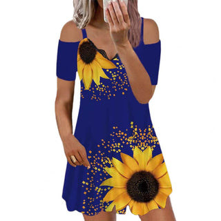 Sunflower Flower Print Women Dress Summer Loose Short Sleeve Mini Dress Short Dress A-Line ALODIA STORE