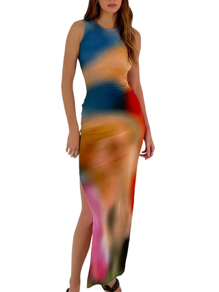 Sleeveless Backless Maxi Dress Women Summer Bodycon Elegant Sexy Tie Dye Outfits Ladies Birthday Party Club Sundress ALODIA STORE