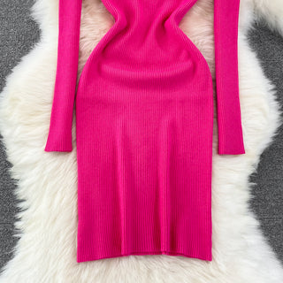 Elegant Turtleneck Long Sleeve Knit Bodycon Pencil Dress Slim Basic Fashion Sweater Vestido Sexy Women Autumn Winter Clothing ALODIA STORE