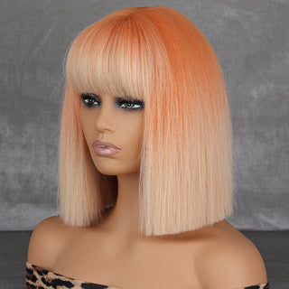 WERD Short Orange Straight Bob Wig Synthetic Wigs For Women With Bangs Daily Cosplay Hair Heat Resistant ALODIA STORE