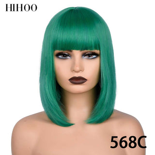 Short Straight Bob Wig for Women Synthetic Wigs Brown to Blonde Ombre Natural Fake Hair Heatresistant Wig Pink Wig With Bangs ALODIA STORE