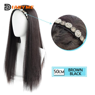 DM Headband Wig Synthetic Long Wavy Hair Wigs With Headband Cosplay Wig Female Natural Heat Resistant Half Hair Wig For Women ALODIA STORE