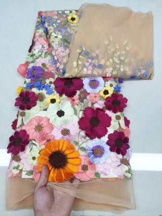 Three - dimensional sunflower floating soft mesh embroidery lace dress fabric ALODIA STORE