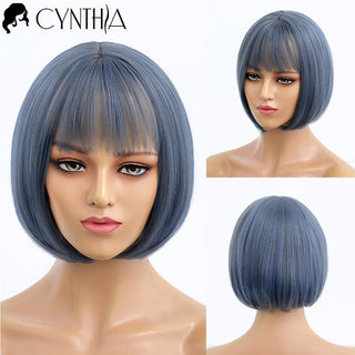 Short Bob Wig Synthetic Wigs For Women Black Ombre Red Blonde Pink Lolita Cosplay Party Natural Hair Heat Resistant Perruque Bob ALODIA STORE