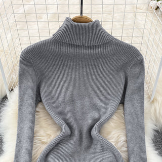 Elegant Turtleneck Long Sleeve Knit Bodycon Pencil Dress Slim Basic Fashion Sweater Vestido Sexy Women Autumn Winter Clothing ALODIA STORE
