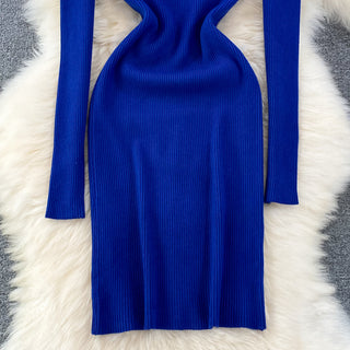 Elegant Turtleneck Long Sleeve Knit Bodycon Pencil Dress Slim Basic Fashion Sweater Vestido Sexy Women Autumn Winter Clothing ALODIA STORE
