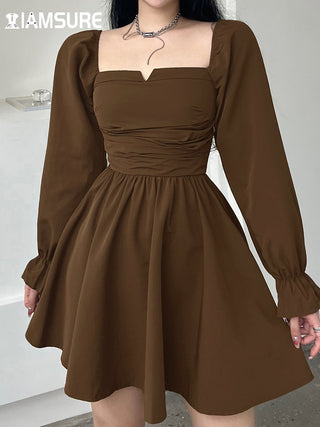 IAMSURE Korean Style Slim Solid Square Collar Puff Sleeve ALODIA STORE
