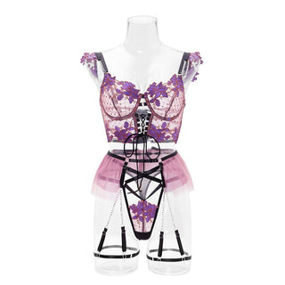 MIRABELLE Fine Lingerie for Women Sexy Porn Underwear Bra and Panty Set Lace Thongs Ruffle Fancy Embroidery With Chain Garter ALODIA STORE