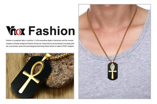 Vnox Removable Ankh Cross Necklace for Men Gold Tone Stainless Steel Cut Out Crux Ansata Key To Life Egypt Pendant Box Chain 24" ALODIA STORE