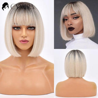 Short Bob Wig Synthetic Wigs For Women Black Ombre Red Blonde Pink Lolita Cosplay Party Natural Hair Heat Resistant Perruque Bob ALODIA STORE
