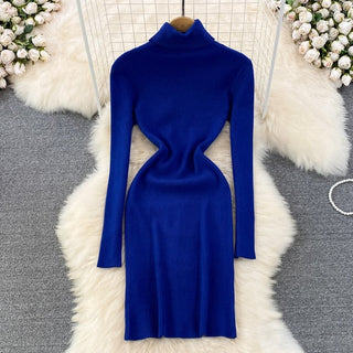 Elegant Turtleneck Long Sleeve Knit Bodycon Pencil Dress Slim Basic Fashion Sweater Vestido Sexy Women Autumn Winter Clothing ALODIA STORE