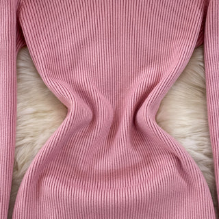 Elegant Turtleneck Long Sleeve Knit Bodycon Pencil Dress Slim Basic Fashion Sweater Vestido Sexy Women Autumn Winter Clothing ALODIA STORE