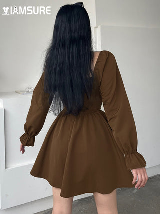 IAMSURE Korean Style Slim Solid Square Collar Puff Sleeve ALODIA STORE