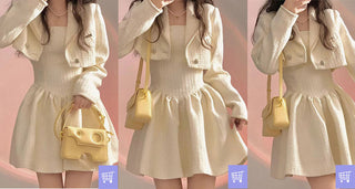 Autumn Pink Elegant Two Piece Set Women blazer Coat+Strap Mini Dress Set ALODIA STORE