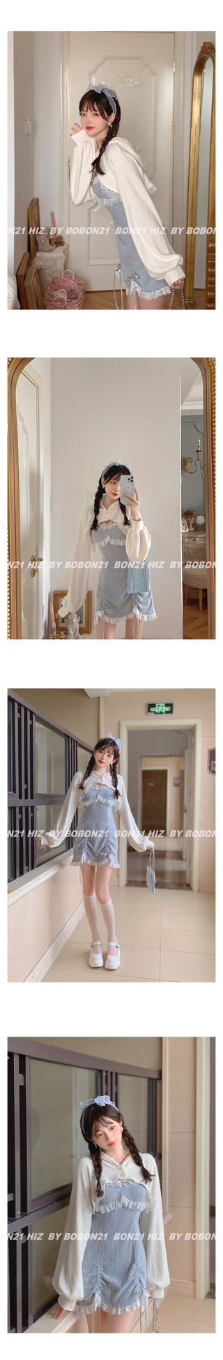 Japanese Kawaill Lolita Dress Women Bow Pink Party Mini Fashion 2 Piece Dress Set 2023 Summer ALODIA STORE