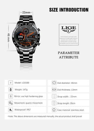 LIGE 2022 Full Circle Touch Screen Steel Band Luxury Bluetooth Call Men Smart Watch Waterproof Sport Activity Fitness Watch+Box ALODIA STORE