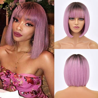 Short Bob Wig Synthetic Wigs For Women Black Ombre Red Blonde Pink Lolita Cosplay Party Natural Hair Heat Resistant Perruque Bob ALODIA STORE