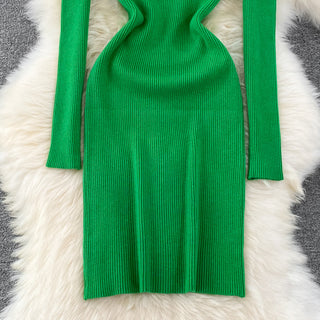Elegant Turtleneck Long Sleeve Knit Bodycon Pencil Dress Slim Basic Fashion Sweater Vestido Sexy Women Autumn Winter Clothing ALODIA STORE