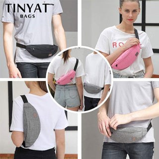 TINYAT New Men Casual Waist Pack Bag Brand Canvas Shoulder Fanny Packs Women Belt Bag Pouch For Money Phone Black Bum Hip Bag ALODIA STORE