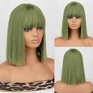 WERD Short Orange Straight Bob Wig Synthetic Wigs For Women With Bangs Daily Cosplay Hair Heat Resistant ALODIA STORE