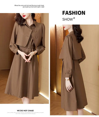 Korean Fashion Casual Two Piece Set Women Elegant Loose Vest CropTops + Long Sleeve Slim Shirt Dress Woman Femme 2 Piece Outfits ALODIA STORE