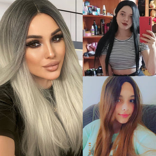 SHANGKE Synthetic Cosplay Wig Long Straight Middle Part Hair Blonde Pink Black Heat Resistant Fiber Long Hair Wigs For Women ALODIA STORE