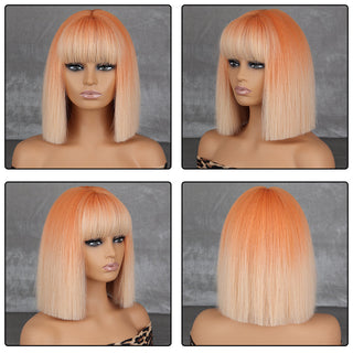 WERD Short Orange Straight Bob Wig Synthetic Wigs For Women With Bangs Daily Cosplay Hair Heat Resistant ALODIA STORE
