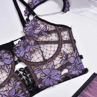 MIRABELLE Fine Lingerie for Women Sexy Porn Underwear Bra and Panty Set Lace Thongs Ruffle Fancy Embroidery With Chain Garter ALODIA STORE