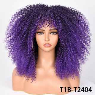 Short Hair Blonde Wigs Afro Kinky Curly Wig With Bangs For Black Women Cosplay Lolita Synthetic Natural Glueless Brown Mixed ALODIA STORE