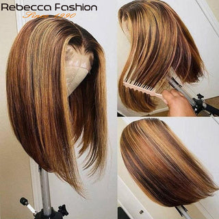 Ginger Short Bob Lace Front Wigs 100% Human Hair Wigs Bob Lace Wigs For Women Blonde Orange Straight Brazilian Hair Closure Wig ALODIA STORE
